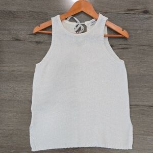 Tommy Bahama Womens Shimmer Sleeveless White Sweater Tie-Back Tank